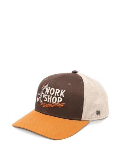 South Garage Cappello Da Baseball Flex Marrone Arancione E Avorio