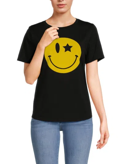South Parade Women's Smiley Graphic Crewneck T Shirt In Black