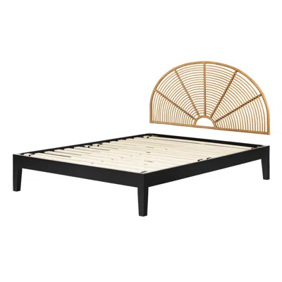 South Shore Furniture Hoya Bed And Headboard Set, Black And Natural In Blue