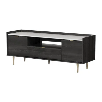 South Shore Furniture Hype Tv Stand, Gray Oak And Faux Carrara Marble In Burgundy