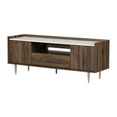 South Shore Furniture Hype Tv Stand, Natural Walnut And Faux Carrara Marble