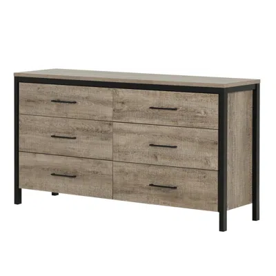 South Shore Furniture Munich 6-drawer Double Dresser, Weathered Oak And Matte Black