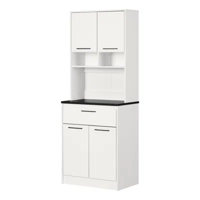 South Shore Furniture Myro Pantry Cabinet, Faux Black Stone And White