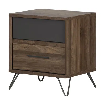 South Shore Furniture Olvyn 2-drawer Nightstand, Natural Walnut And Charcoal In Blue