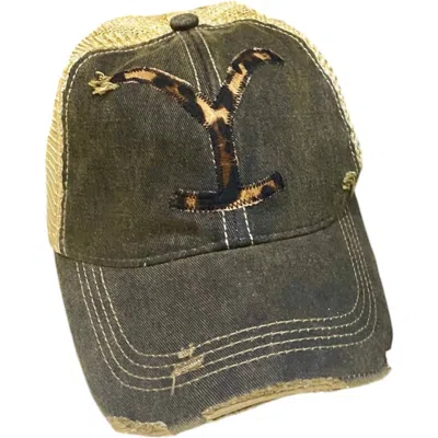 South Texas Treasures Distressed Yellowstone Trucker Cap In Black With Natural In Multi