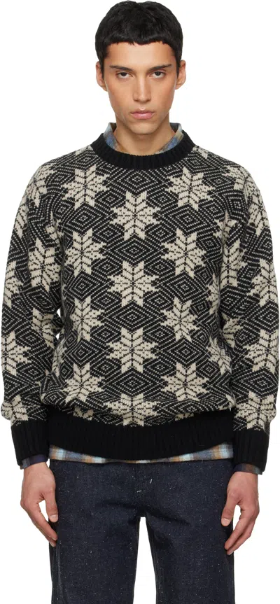 South2 West8 Black Crew Neck Snowflakes Sweater In Multi