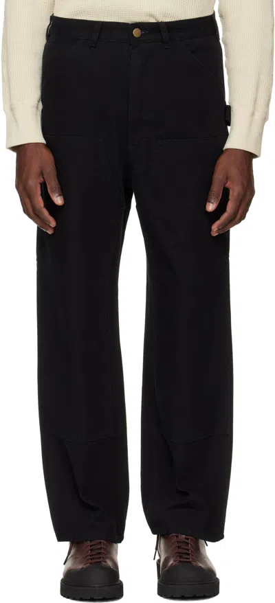 South2 West8 Black Double Knee Painter Trousers
