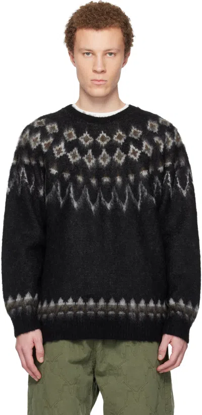 South2 West8 Black Mohair Crew Neck Sweater In Brown