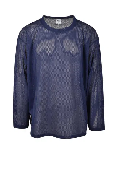 South2 West8 Blue Mesh Polyester T-shirt In Animal Print