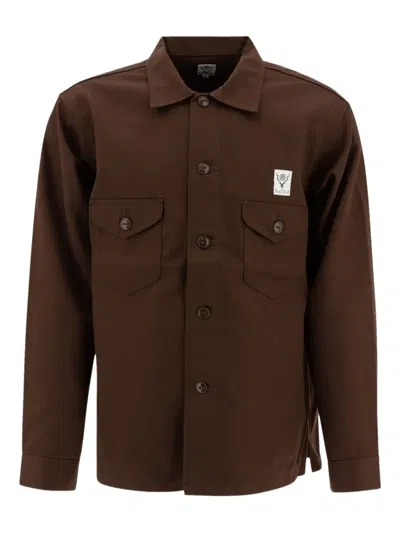 South2 West8 Button-down Chest-pocket Shirt Jacket In Brown