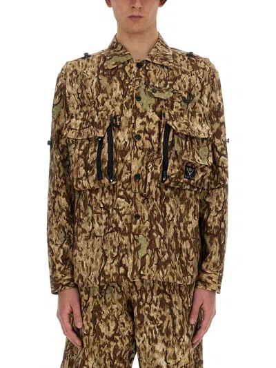 South2 West8 Camouflage Print Jacket In Burgundy