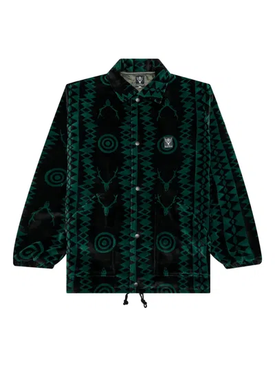 South2 West8 Deer-pattern Coach Shirt Jacket In Green