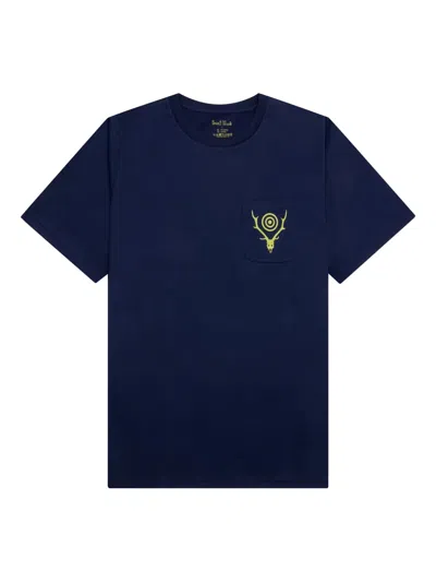 South2 West8 Deer-skull Pocket T-shirt In Blue