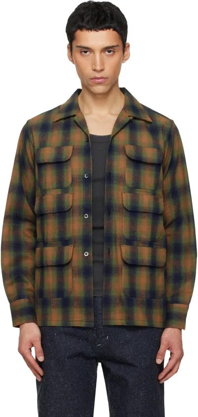 South2 West8 Khaki & Navy 6 Pocket Shirt In Brown