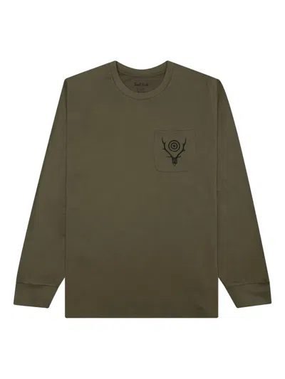 South2 West8 Long-sleeve Pocket T-shirt In Green