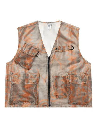South2 West8 Mesh-patterned Pocket Vest In Gray