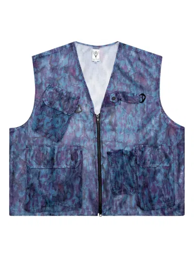 South2 West8 Mesh-patterned Zip Vest In Blue