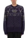 South2 West8 Loose Fit Crewneck Cardigan In Purple