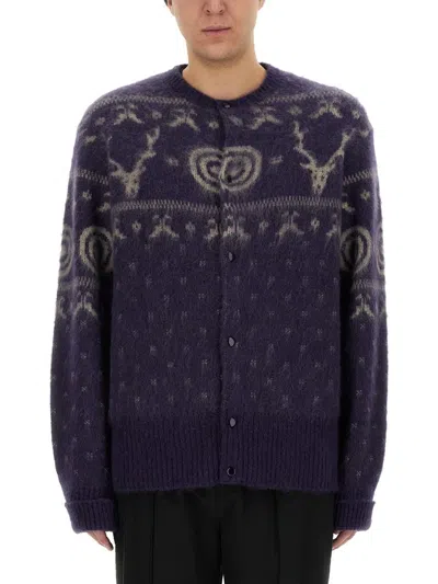 South2 West8 Loose Fit Crewneck Cardigan In Purple