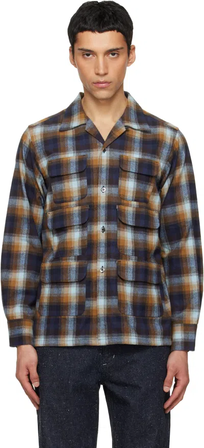 South2 West8 Navy & Brown 6 Pocket Shirt In Multi