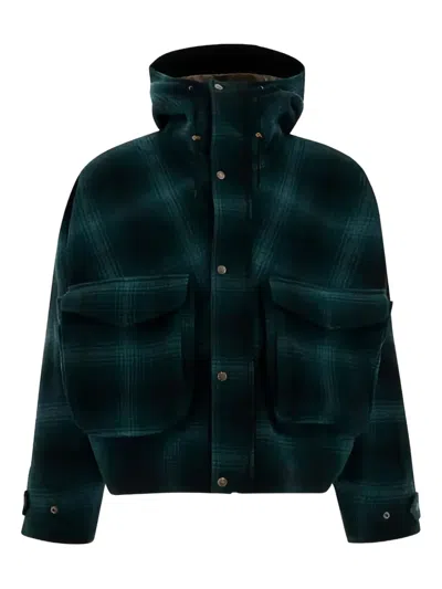 South2 West8 Plaid Wool Hooded Jacket In Green