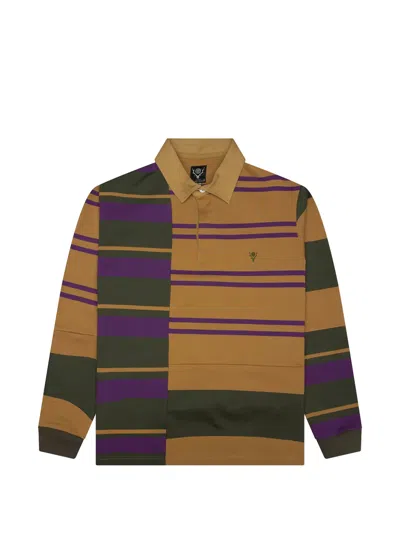 South2 West8 Rugger Patterned Long-sleeve Polo Shirt In Brown