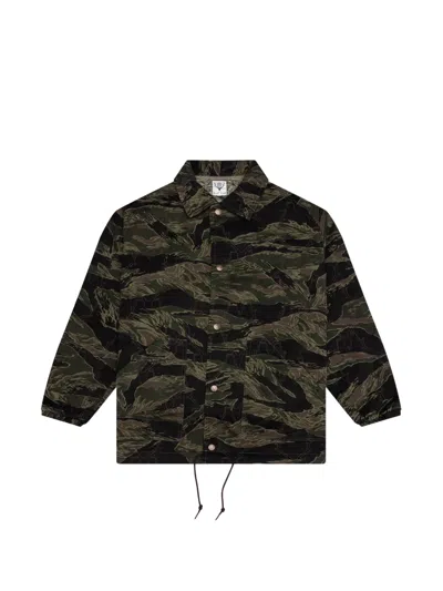 South2 West8 Skull Quilting Camo-print Jacket In Green