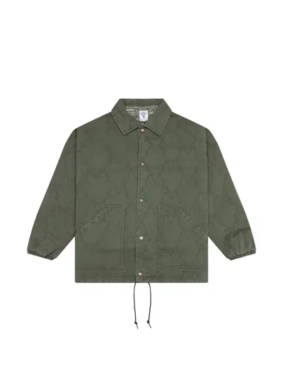 South2 West8 Skull-quilting Herringbone Jacket In Green