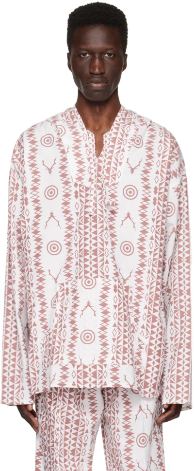 South2 West8 White & Brown Printed Hoodie In C-skull&target