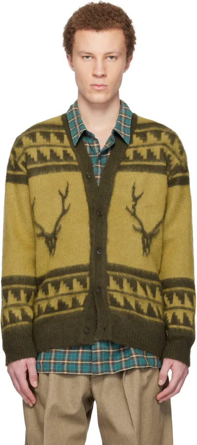 South2 West8 Yellow Mohair V-neck Cardigan In Brown