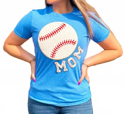 Southern Attitude Baseball Mom Chenille T-shirt In Mustard In Blue