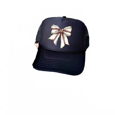 Southern Attitude Women's Baseball Bow Trucker Hat In Black In Blue