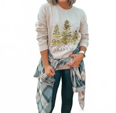 Southern Babe Wholesale Snowy Christmas Sweatshirt In Tan In Blue