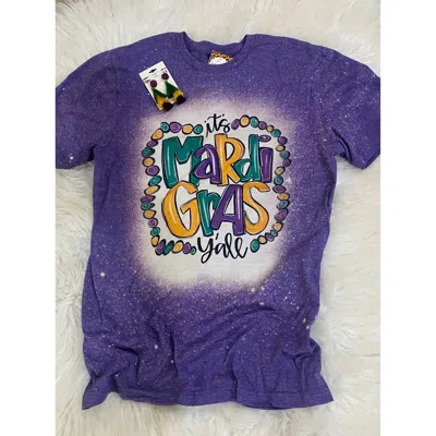 Southern Backroad Tees Women's It's Mardi Gras Y'all Bleached Tee In Purple