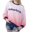 Southern Bliss America French Terry Crewneck Sweater In White Multi In Pink