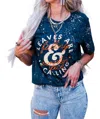 Southern Bliss Leaves Are Falling Tee In Dark Teal In Blue