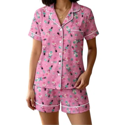Southern Couture Nutcracker Lounge Short Set In Pink