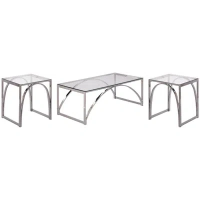Southern Enterprises Stevenly 3 Piece Living Room Table Set In Chrome