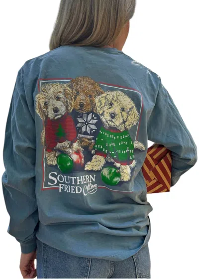 Southern Fried Cotton Christmas Sweaters Long Sleeve Tee In Ice Blue