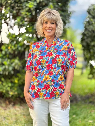 Southern Grace Bloom Where You're Planted Blouse Top In Multi Floral