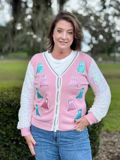 Southern Grace Boos And Bling Cardigan In Pink
