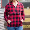 Southern Grace Checker Me Out Pullover With Pockets In Red Plaid In Red