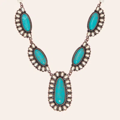 Southern Grace Copper Turquoise & Cream Stone Necklace In Blue