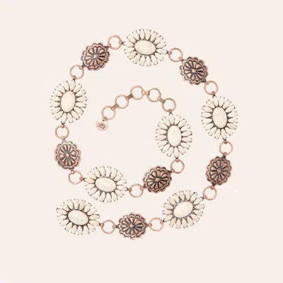 Southern Grace Cream & Copper Floral Concho Belt In Gold