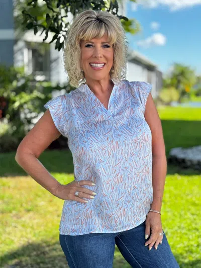 Southern Grace Cynthia V Neck Top In Blue