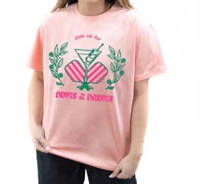 Southern Grace Dinks And Drinks Pickleball Tshirt In Pale Pink