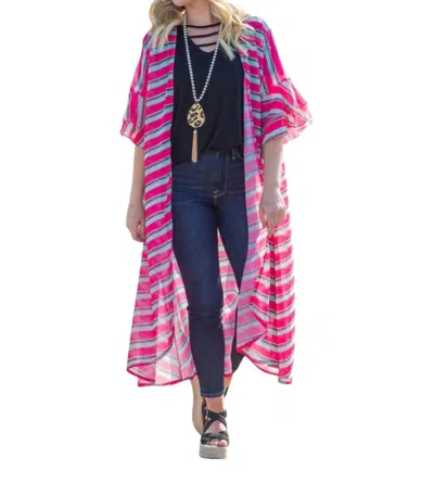 Southern Grace Elbow Sleeve Kimono Duster In Pretty-n-pink In Multi