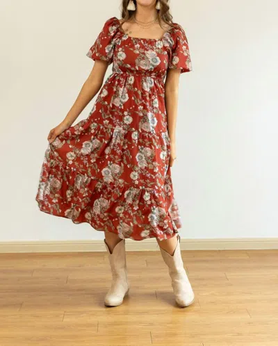 Southern Grace Elizabeth Midi Dress In Rust And Floral In Brown