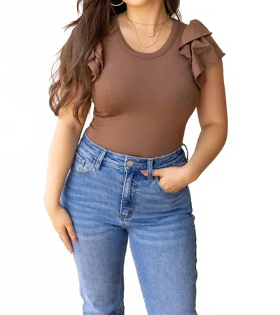 Southern Grace Eloise Ruffle Sleeve Bodysuit In Brown