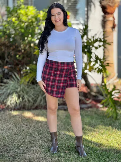 Southern Grace Fireside Chat Skort In Red Plaid In Multi